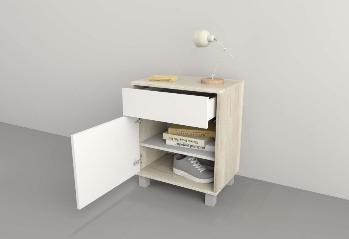 Mesa De Luz 1 Cajon 1 Puerta Nevado Gris C. Tables