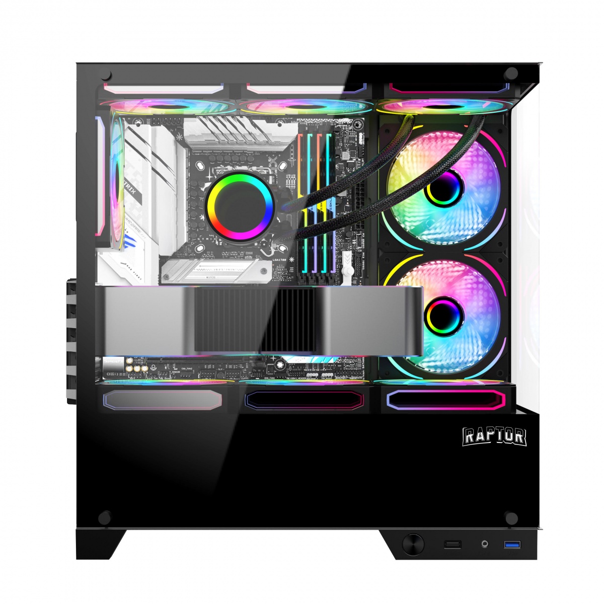 Gabinete Raptor Thunder Strike TG x2 Mid-Tower RGB Fan x1 Black