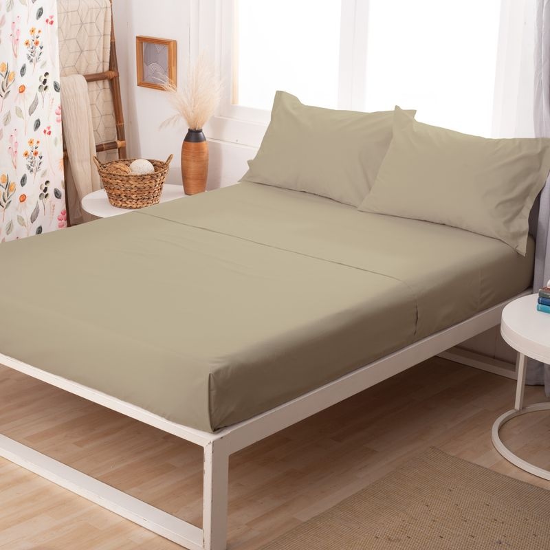 Juego de Sabanas Casablanca Lisa 2 1|2 plazas Plata Beige