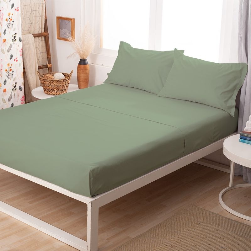 Juego de Sabanas Casablanca Lisa 2 1|2 plazas Plata Verde humo