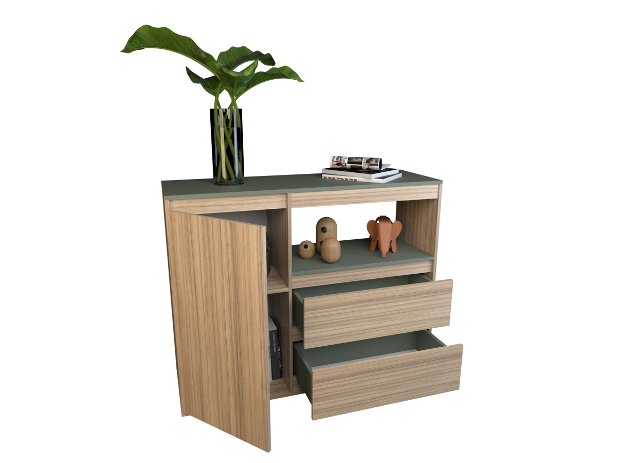 Bahiut 1,10m. 2 Cajones 1 Puerta Nogal L.|gris C. Tables