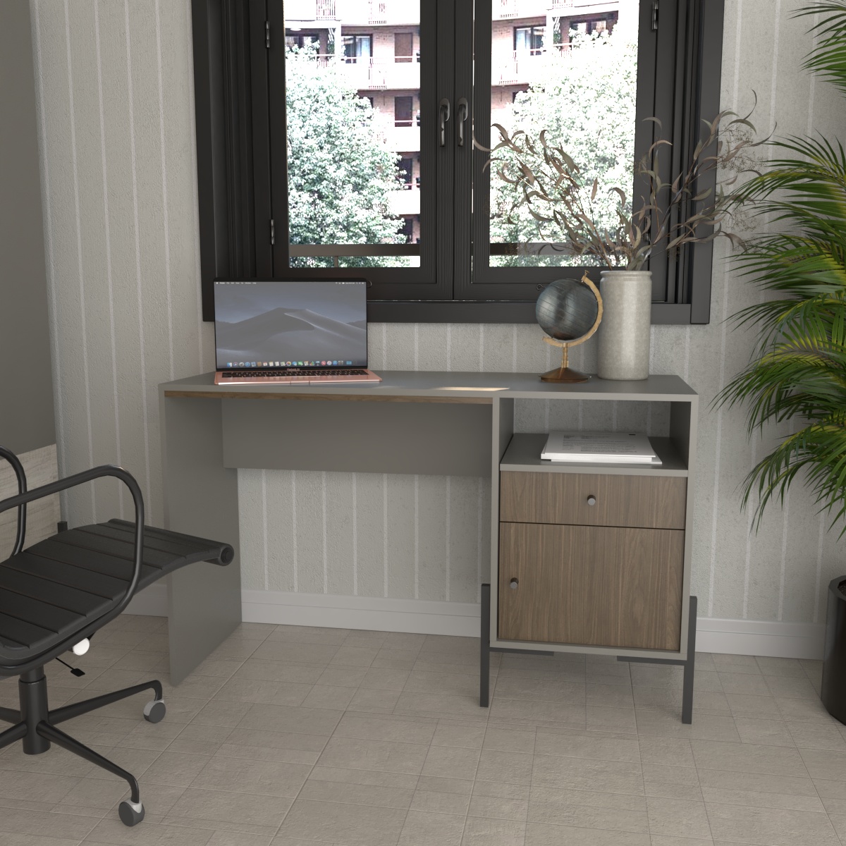 Escritorio 1 Cajon 1 Puerta Gris C.|nogal L. Tables