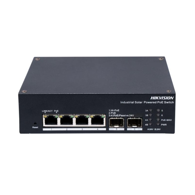 Switch Hikevision DS-3T1506HP-EI-UPS Solar Industrial PoE 4 Puertos