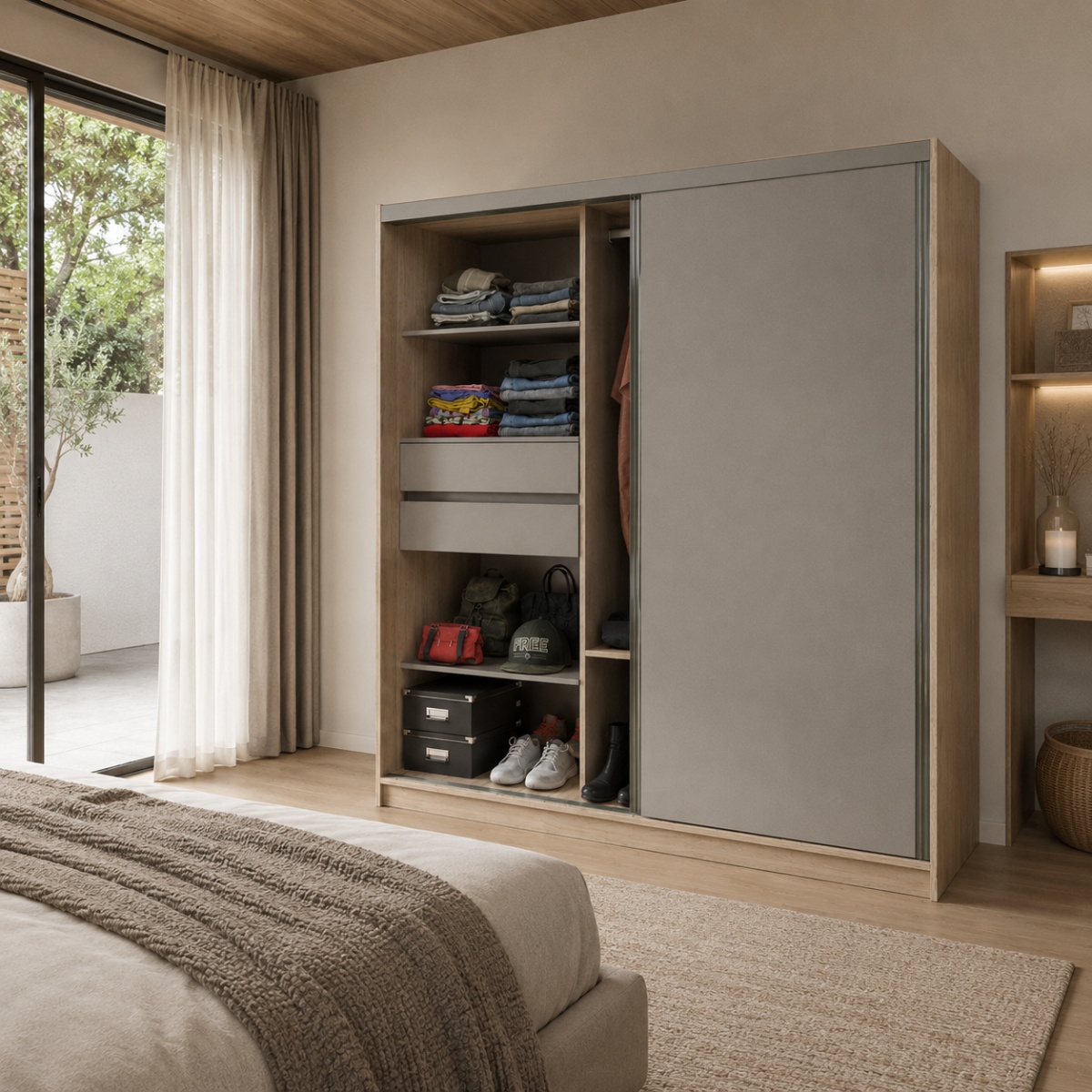 Placard Corredizo 1,30 Con Baulera Coco Bolo|gris C. Tables