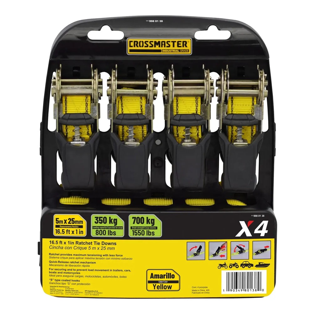Cincha Amarre Crossmaster 700 Kg x4 Con Crique Amarilla