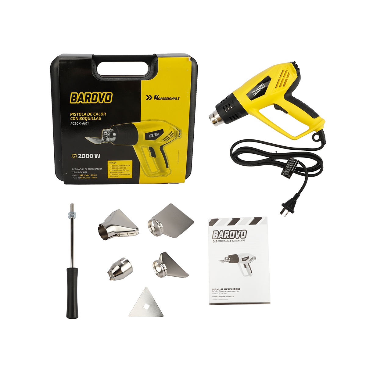 Pistola de Calor Barovo 2000W 2 Velocidades con Accesorios