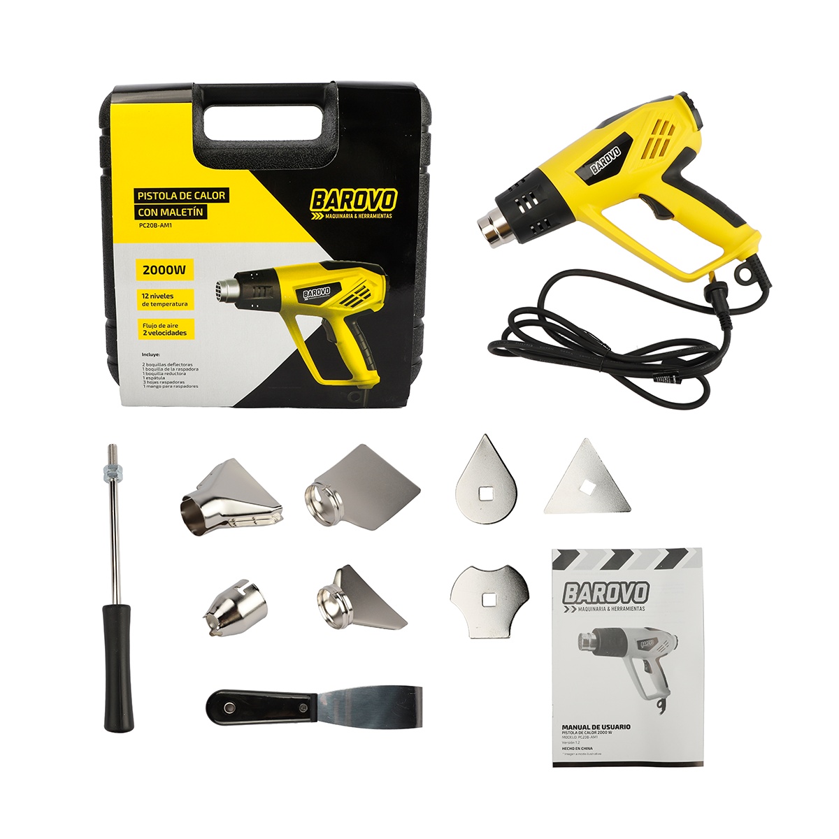 Pistola de Calor Baravo 2000W Temperatura Ajustable Maletín