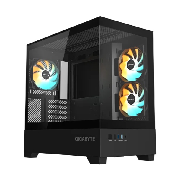 Gabinete Gigabyte C201 Panoramic TG x2 Mid-Tower Fan ARGB x3 Black