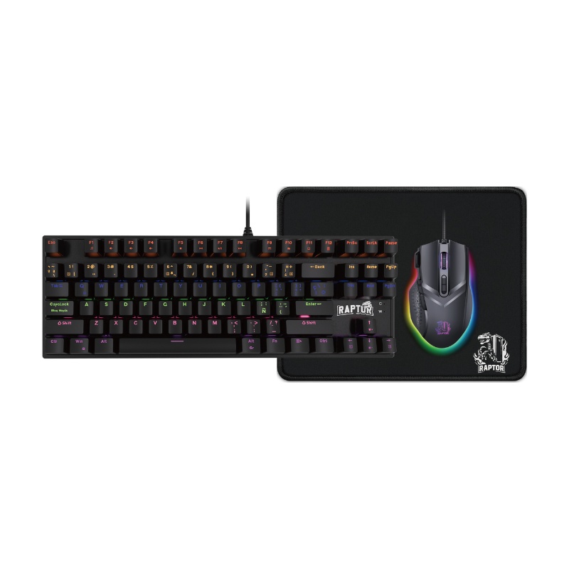 Combo Gamer Raptor Teclado Mecanico 87 teclas + Mouse RGB 7200dpi + Mouse Pad S